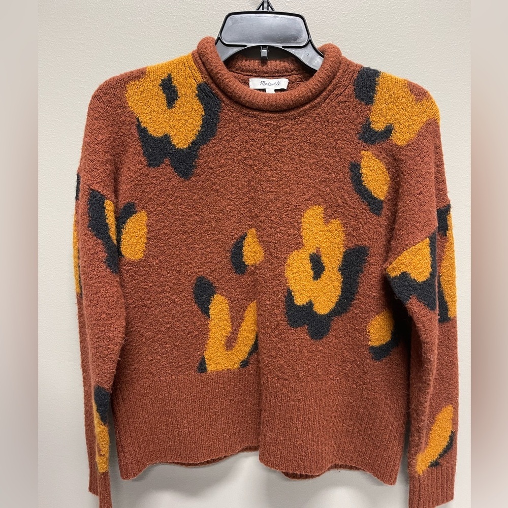 Madewell Floral Patterned Sweater - Brown/Burnt Orange and Yellow